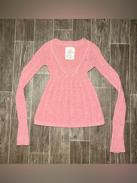 Hollister Sweaters - Vtg Hollister Babydoll Sweater Pink Rabbit Hair Cable Knit Long Sleeve Y2K